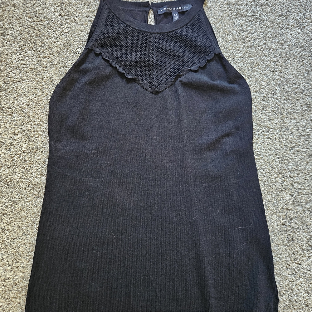 White House Black Market Light Sweater Knit Tank Top with Woven Detailing Black
